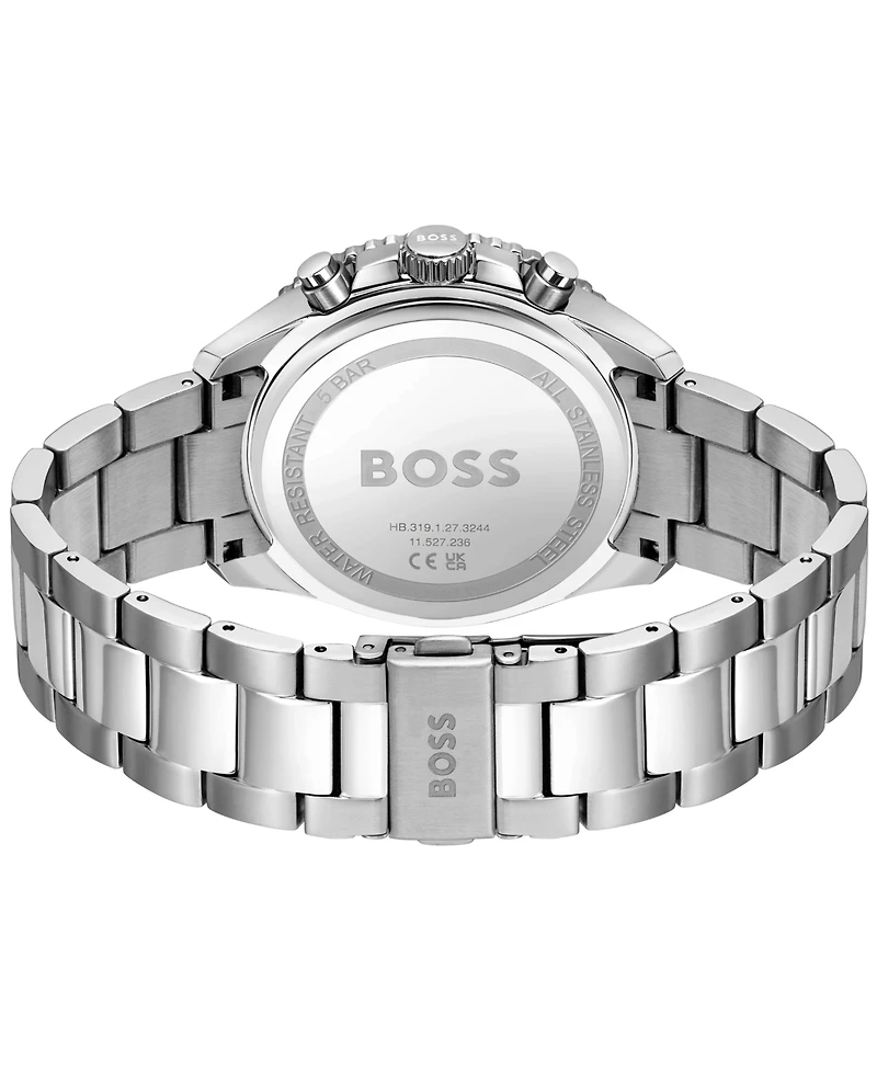 Hugo Boss Men's Runner Quartz Chrono Silver-Tone Stainless Steel Watch 44mm
