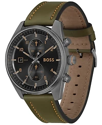 Hugo Boss Men's Skytraveller Quartz Fashion Chrono Green Leather Watch 44mm