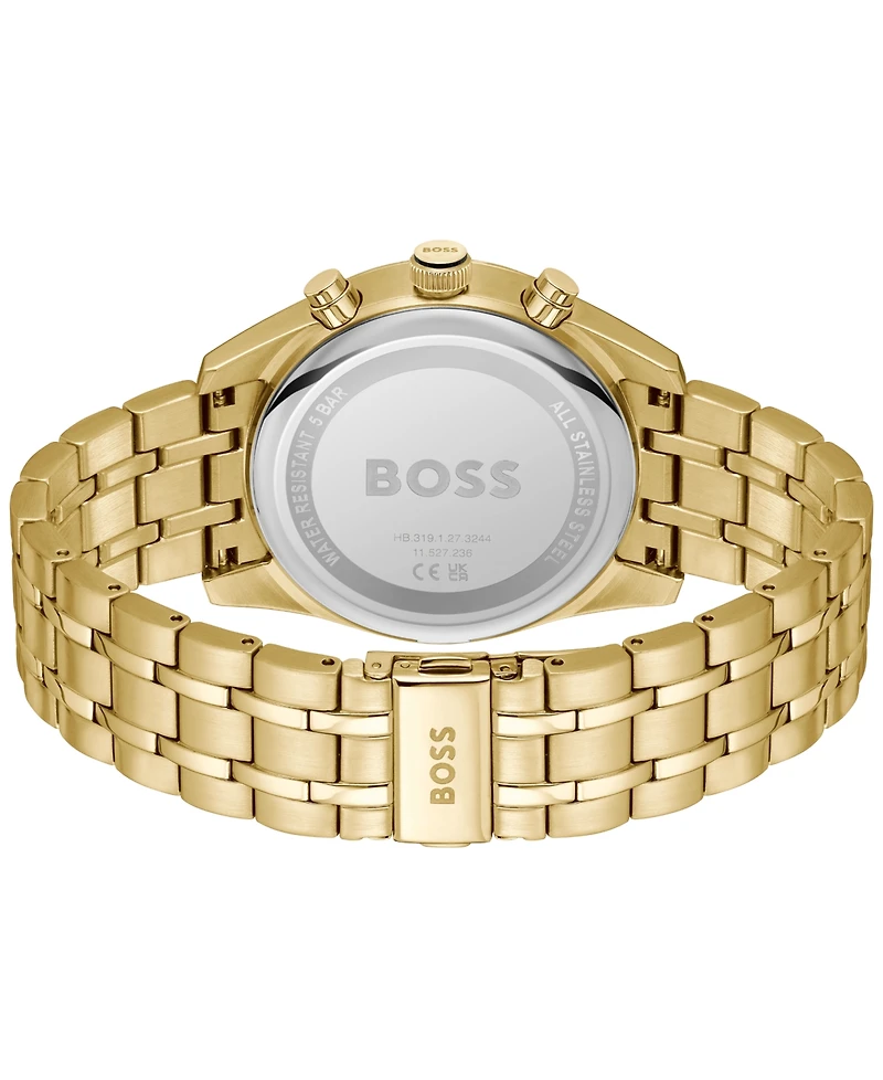 Hugo Boss Men's Skytraveller Quartz Fashion Chrono Ionic Plated Thin Gold-Tone Steel Watch 44mm