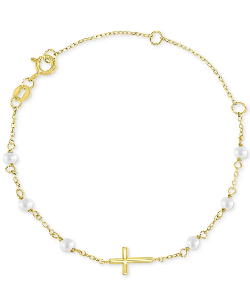 Children's Imitation Pearl & East West Cross Chain Bracelet