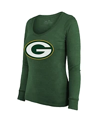 Women's Majestic Threads Jordan Love Green Bay Packers Name and Number Long Sleeve Scoop Neck Tri-Blend T-shirt