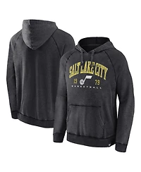 Men's Fanatics Heather Charcoal Distressed Utah Jazz Foul Trouble Snow Wash Raglan Pullover Hoodie