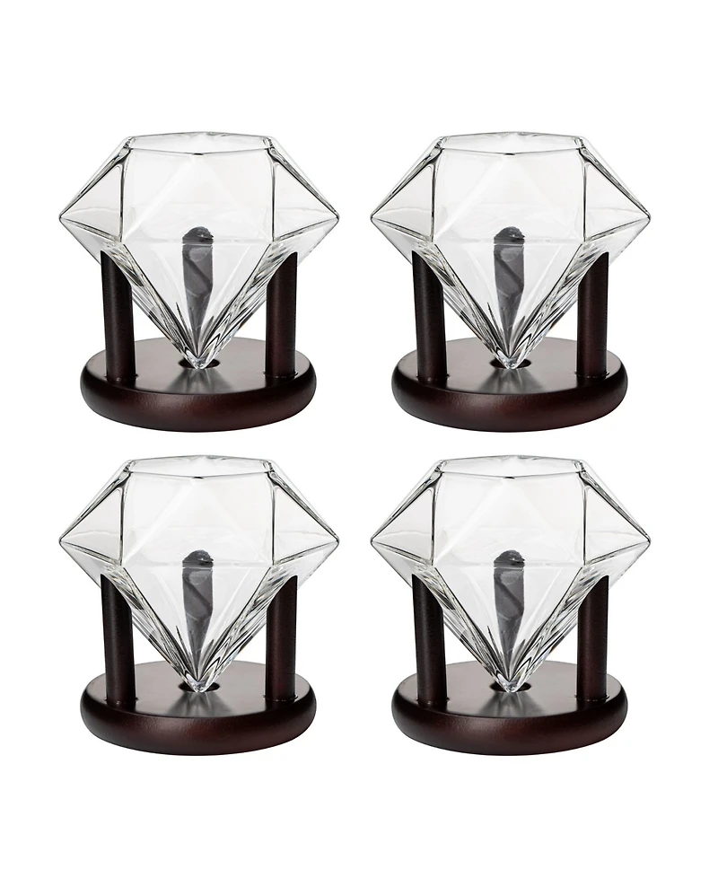 The Wine Savant Diamond Glasses Wood Stands, Set of 4 10 oz