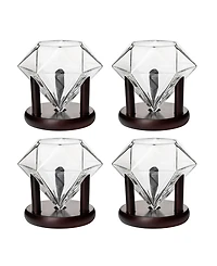 The Wine Savant Diamond Glasses Wood Stands, Set of 4 10 oz