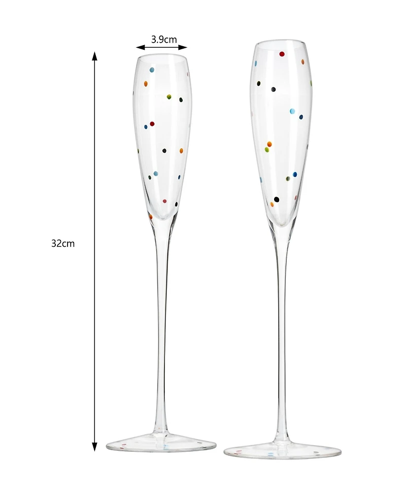 The Wine Savant Polka Dot Champagne Flutes Glass, Set of 2