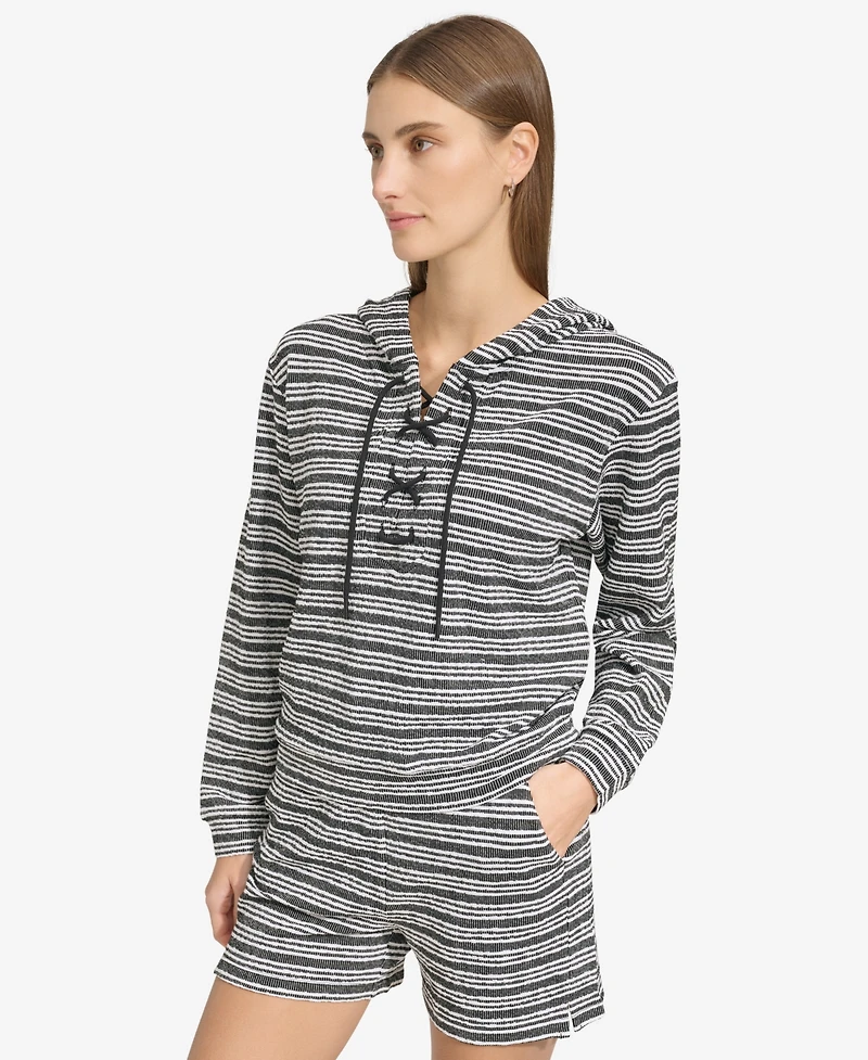 Andrew Marc Sport Women's Heritage Striped Lace-Up Hoodie