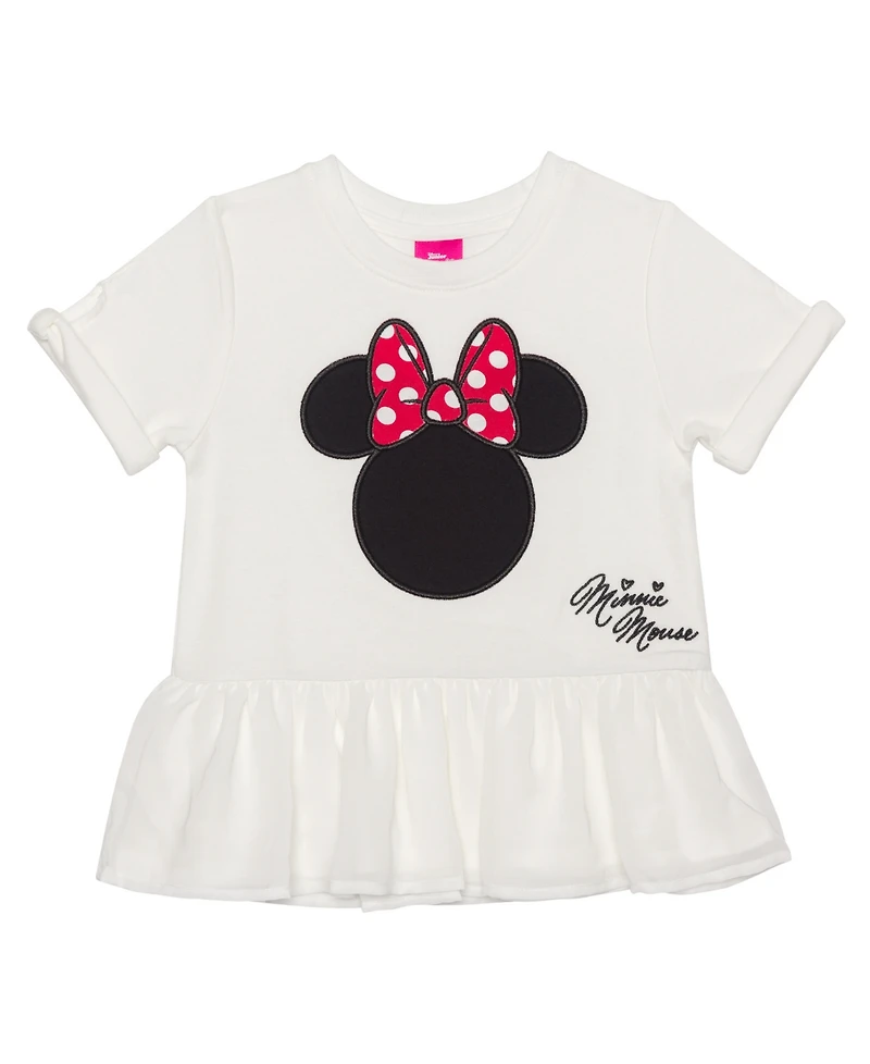 Disney Little Girls Minnie Head Bow Short Sleeve Top and Leggings, 2 Piece Set