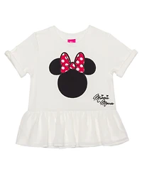 Disney Little Girls Minnie Head Bow Short Sleeve Top and Leggings, 2 Piece Set