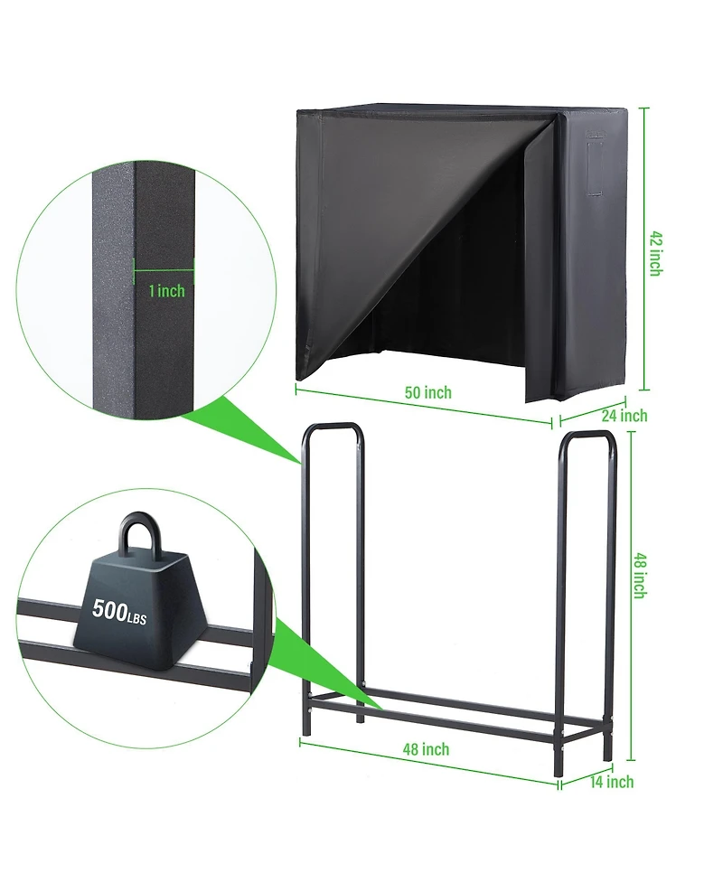 Lugo Heavy-Duty Waterproof Outdoor Firewood Rack with Cover 4ft