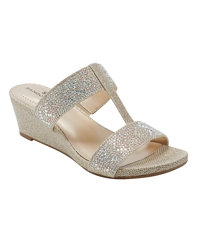 Bandolino Women's Iluvit Embellished T-Strap Wedge Sandals