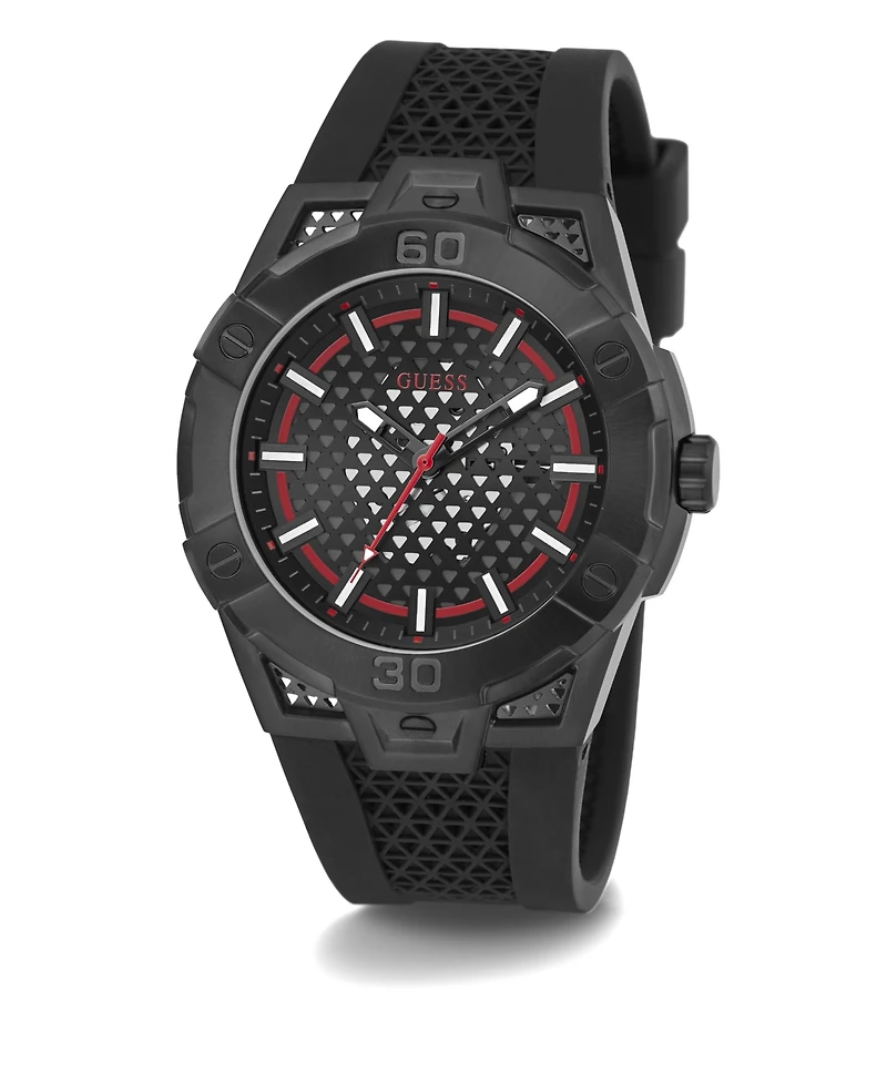 Men's Analog Black Silicone Watch 45mm