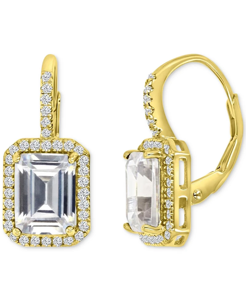Cubic Zirconia Emerald-Cut Halo Leverback Statement Earrings