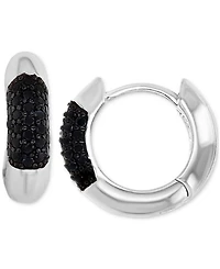 Black Spinel Wide Width Small Huggie Hoop Earrings (1/2 ct. t.w.) in Sterling Silver, 0.55"