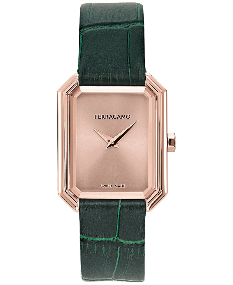 Salvatore Ferragamo Women's Swiss Green Leather Strap Watch 27x34mm