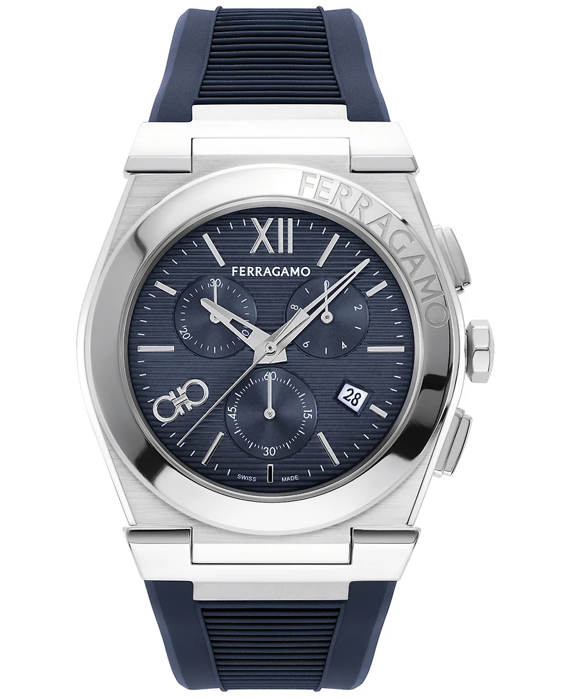 Salvatore Ferragamo Men's Swiss Chronograph Blue Rubber Strap Watch 42mm
