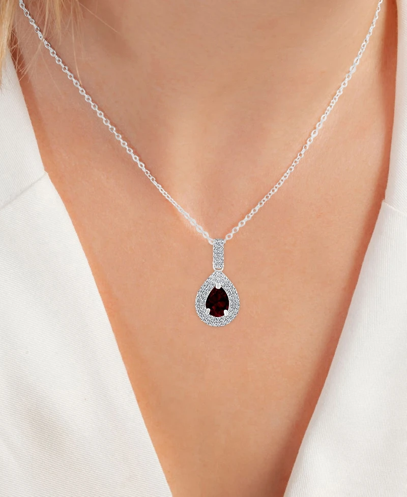 2-Pc. Set Garnet (3 ct. t.w.) & Lab-Grown White Sapphire (1 ct. t.w.) Teardrop Halo Pendant Necklace & Matching Stud Earrings in Sterling Silver