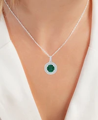 2-Pc. Set Lab-Grown Emerald (3 ct. t.w.) & Lab-Grown White Sapphire (1 ct. t.w.) Halo Pendant Necklace & Matching Stud Earrings in Sterling Silver