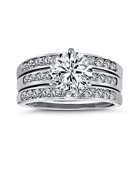 Bling Jewelry 3.5CT Round Solitaire Cz 3 Row Pave Band Guard Enhancers Promise Ring Set Sterling Silver
