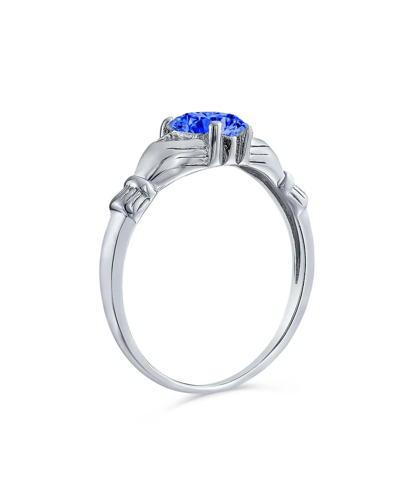 Bling Jewelry Bff Sorority Sister Solitaire Royal Blue Cz Celtic Irish Friendship Promise Crown Heart Claddagh Ring Sterling Silver