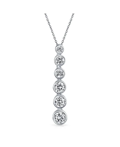 Bling Jewelry Elegant Sterling Silver Cz Linear Drop Graduated Geometric Bubble Pendant Prom Bezel Set Round Cubic Zirconia.