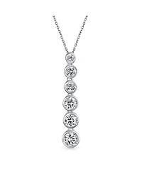 Bling Jewelry Elegant Sterling Silver Cz Linear Drop Graduated Geometric Bubble Pendant Prom Bezel Set Round Cubic Zirconia.