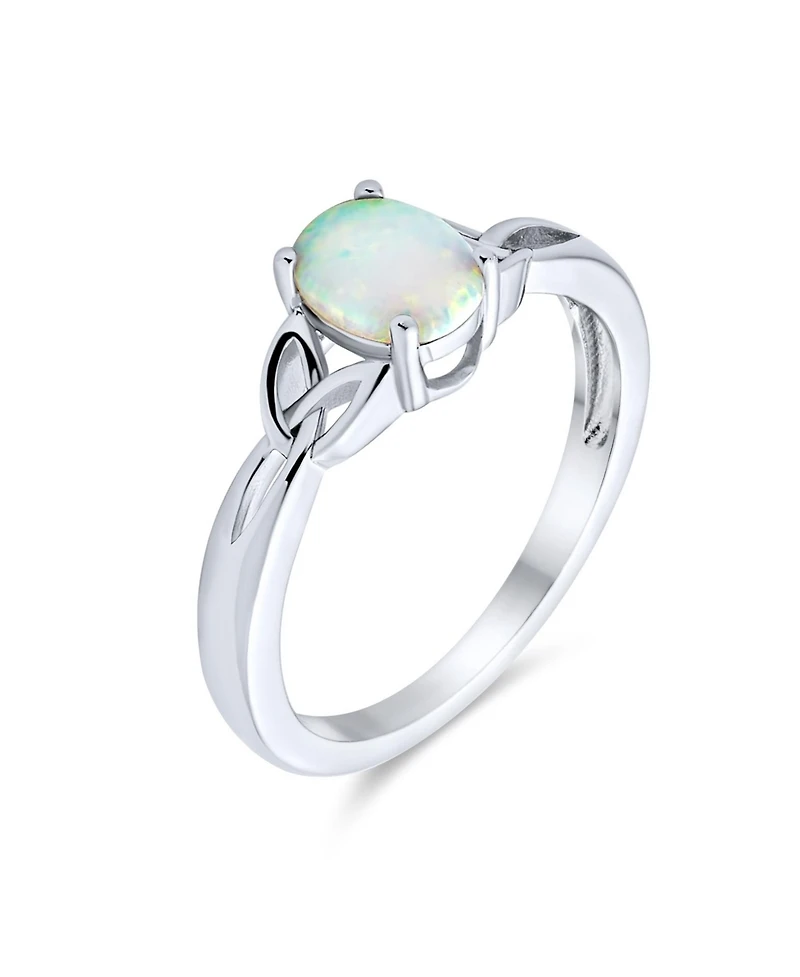 Bling Jewelry Dainty Bff Triquetra Celtic Love Knot Oval Synthetic Opal Ring Promise Sterling Silver