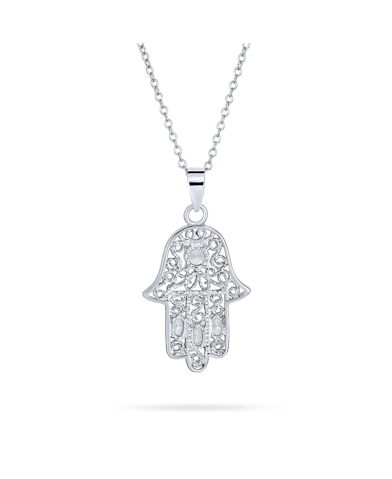 Bling Jewelry Yoga Delicate Filigree Swirl Amulet Talisman Fatima Hand Of God Hamsa Pendant Necklace Sterling Silver