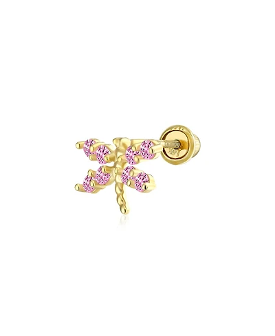 Bling Jewelry Tiny 14K Gold Cubic Zirconia Pink Cz Helix Cartilage Ear Lobe Piercing Daith Dragonfly Firefly Butterfly 1 Piece Stud Earring Screw back