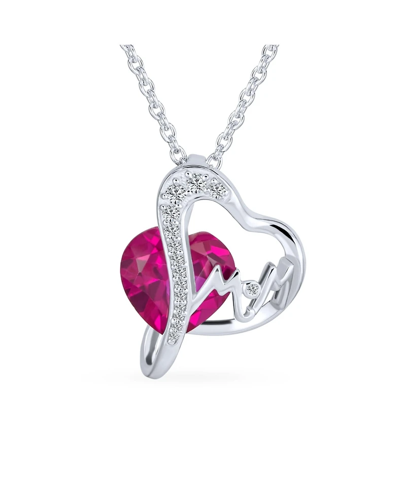 Bling Jewelry Modern Pave Accent Double Infinity Heart Ruby Red Pink Faceted Crystal Mom Word Heart Necklace Pendant Sterling Silver 1618 Inches Chain