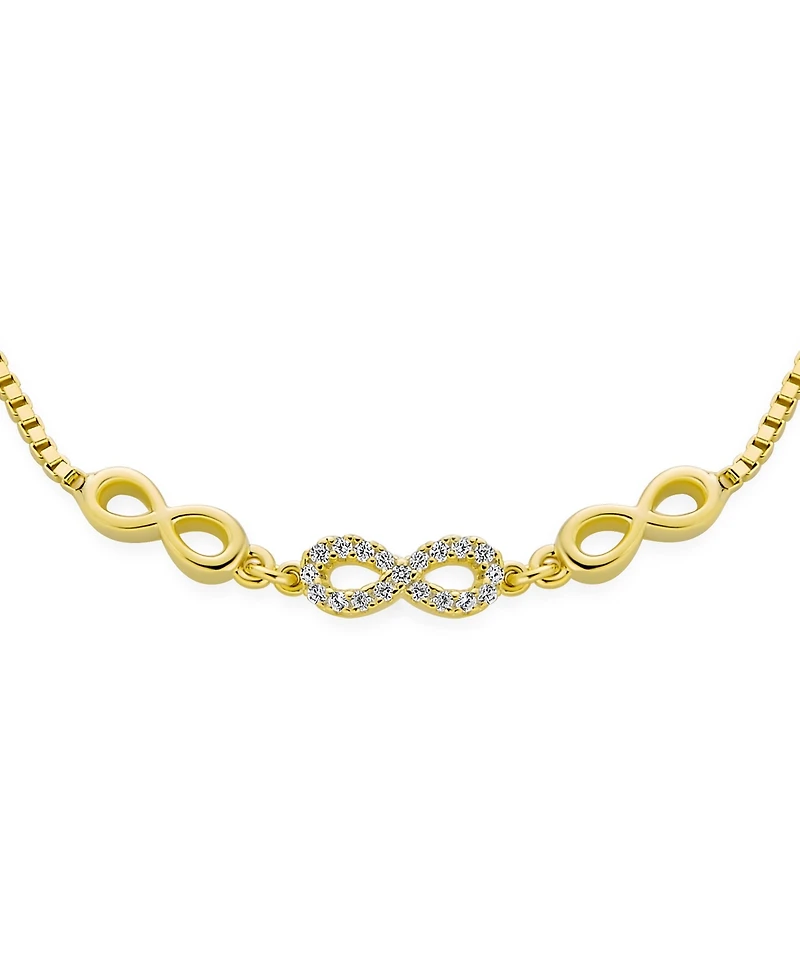 Bling Jewelry Delicate Dainty Symbols Love Knot Trio Multi Cz Accent Infinity Bolo Bracelet Yellow Gold Plated Sterling Silver Adjustable Slide