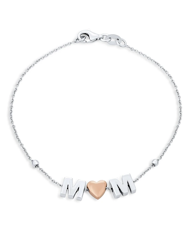 Bling Jewelry Dainty Delicate Block Letters Station Rose Heart Mom Word Bracelet Mother Sterling Silver 7.5 Inch