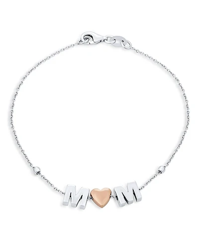 Bling Jewelry Dainty Delicate Block Letters Station Rose Heart Mom Word Bracelet Mother Sterling Silver 7.5 Inch