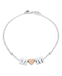 Bling Jewelry Dainty Delicate Block Letters Station Rose Heart Mom Word Bracelet Mother Sterling Silver 7.5 Inch