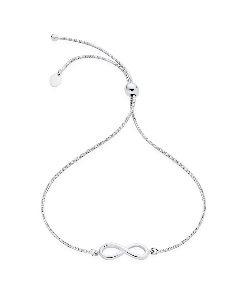 Bling Jewelry Minimalist Simple Slide Love Knot Symbol Infinity Bolo Bracelet Sterling Silver Adjustable