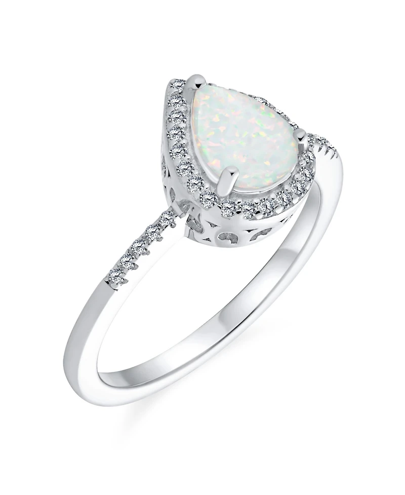 Bling Jewelry Dainty Pear Shape Teardrop Micro Pave Cz Halo 2-3CTW White Synthetic Opal Ring Sterling Silver