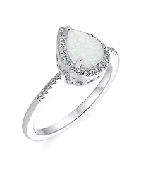 Bling Jewelry Dainty Pear Shape Teardrop Micro Pave Cz Halo 2-3CTW White Synthetic Opal Ring Sterling Silver