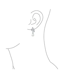Bling Jewelry Statement Pave Cz Cubic Zirconia Leaf White Simulated Pearl Drop Earrings Silver Plated