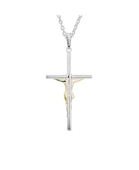 Bling Jewelry Simple Christian Catholic Religious Jewelry Medium Jesus Crucifix Cross Necklace Pendant 2 Tone Gold Plated Sterling Silver