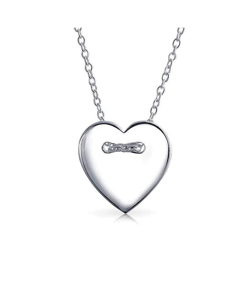 Minimalist Simple Flat Slide Button Heart Pendant Necklace Sterling Silver