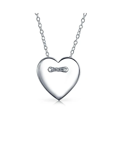 Minimalist Simple Flat Slide Button Heart Pendant Necklace Sterling Silver