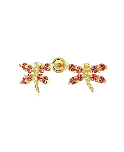 Bling Jewelry Cz Tiny Cubic Zirconia Red Cz Dragonfly Firefly Butterfly Stud Earrings 14K Yellow Gold Screw back