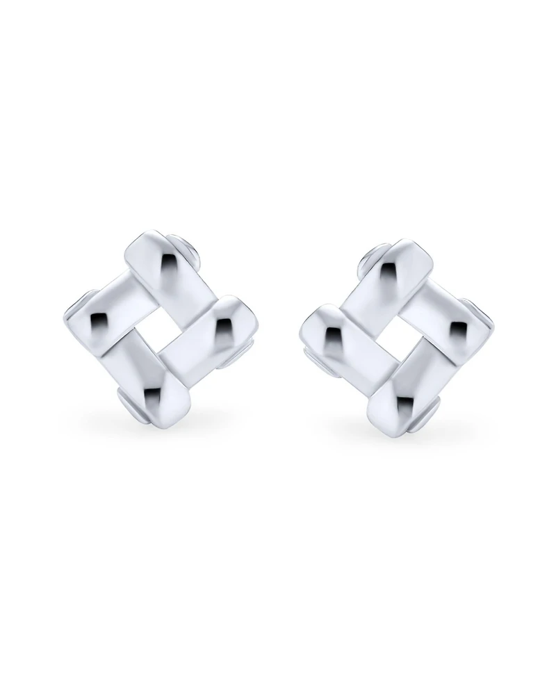 Bling Jewelry Modern Simple Geometric Square Open Basket Weave Stud Earrings Plain Sterling Silver