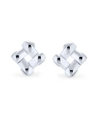 Bling Jewelry Modern Simple Geometric Square Open Basket Weave Stud Earrings Plain Sterling Silver