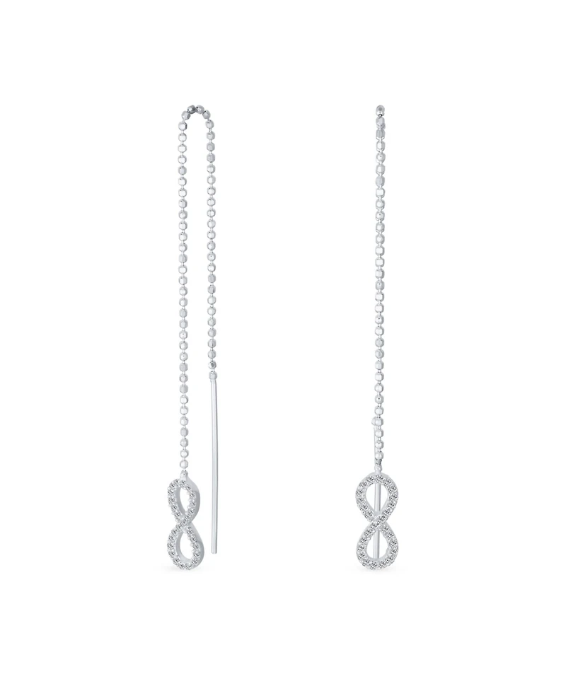 Bling Jewelry Geometric Figure Eight Long Pave Cz Ball Chain Love Knot Symbol Infinity Threader Earrings Sterling Silver