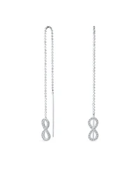 Bling Jewelry Geometric Figure Eight Long Pave Cz Ball Chain Love Knot Symbol Infinity Threader Earrings Sterling Silver