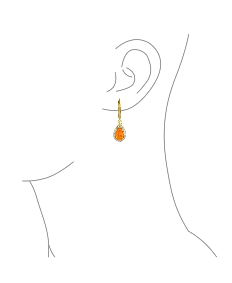 Bling Jewelry Antique Style Cubic Zirconia Accent Pave Halo Cz Solitaire Teardrop Created Opal Drop Earrings Lever Back Yellow Gold Plated .925 Sterli