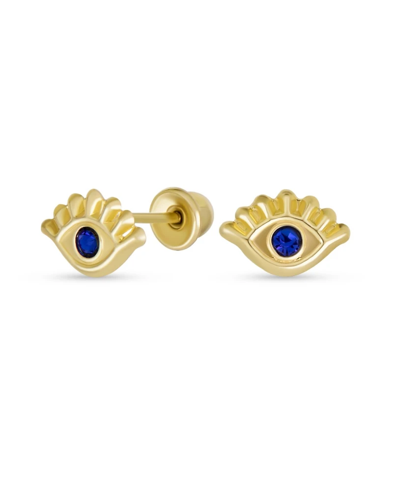 Bling Jewelry Tiny Yellow 10K Gold Spiritual Blue Cz Eyelash Protection Amulet Evil Eye Stud Earrings Ear Lobe Cartilage
