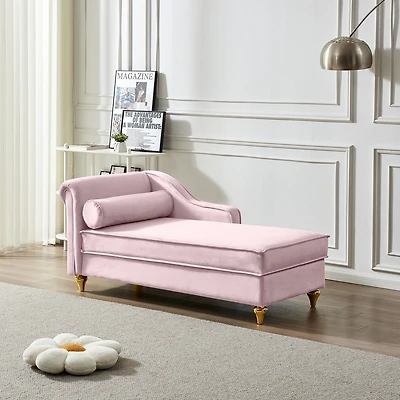 Simplie Fun Modern Upholstery Chaise Lounge Chair With Storage Velvet (Pink)