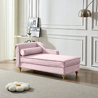 Simplie Fun Modern Upholstery Chaise Lounge Chair With Storage Velvet (Pink)