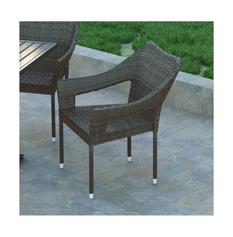 Emma+Oliver Embry All-Weather Indoor/Outdoor Stacking Patio Dining Chairs With Steel Frame And Weather Resistant Pe Rattan